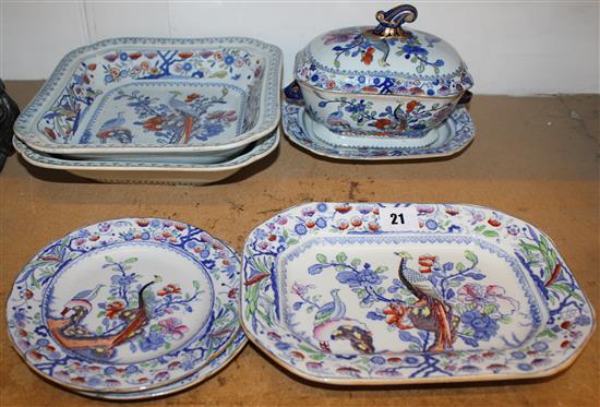 Pair early 19th century Ironstone square serving dishes and 4 other pieces of Masons or similar Ironstone